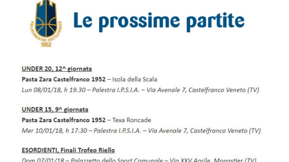 Arrivano le prime partite del 2018 per la Pallacanestro Castelfranco 1952 Arrivano le prime partite del 2018 per la Pallacanestro Castelfranco 1952