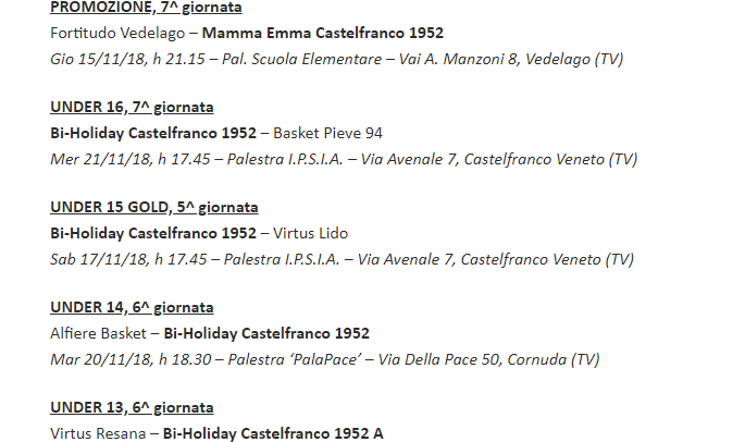 Il programma PC1952: giovedì derby a Vedelago per il Mamma Emma