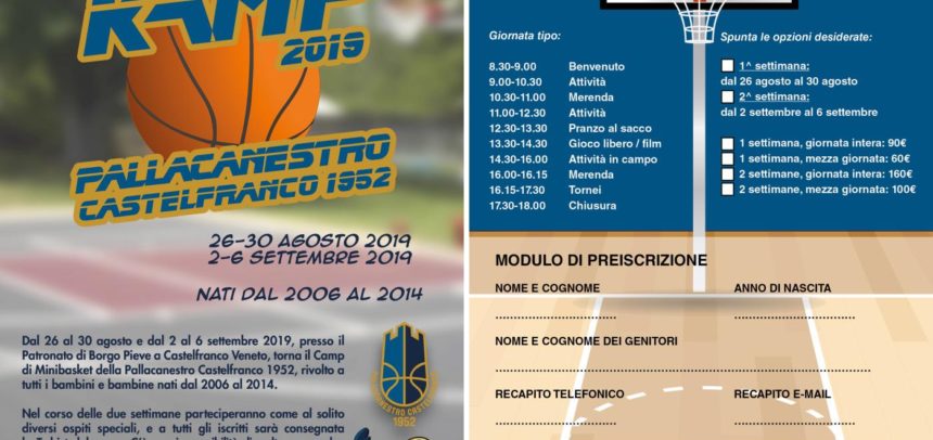 Iscrizioni aperte per il Camp Minibasket di fine agosto e inizio settembre